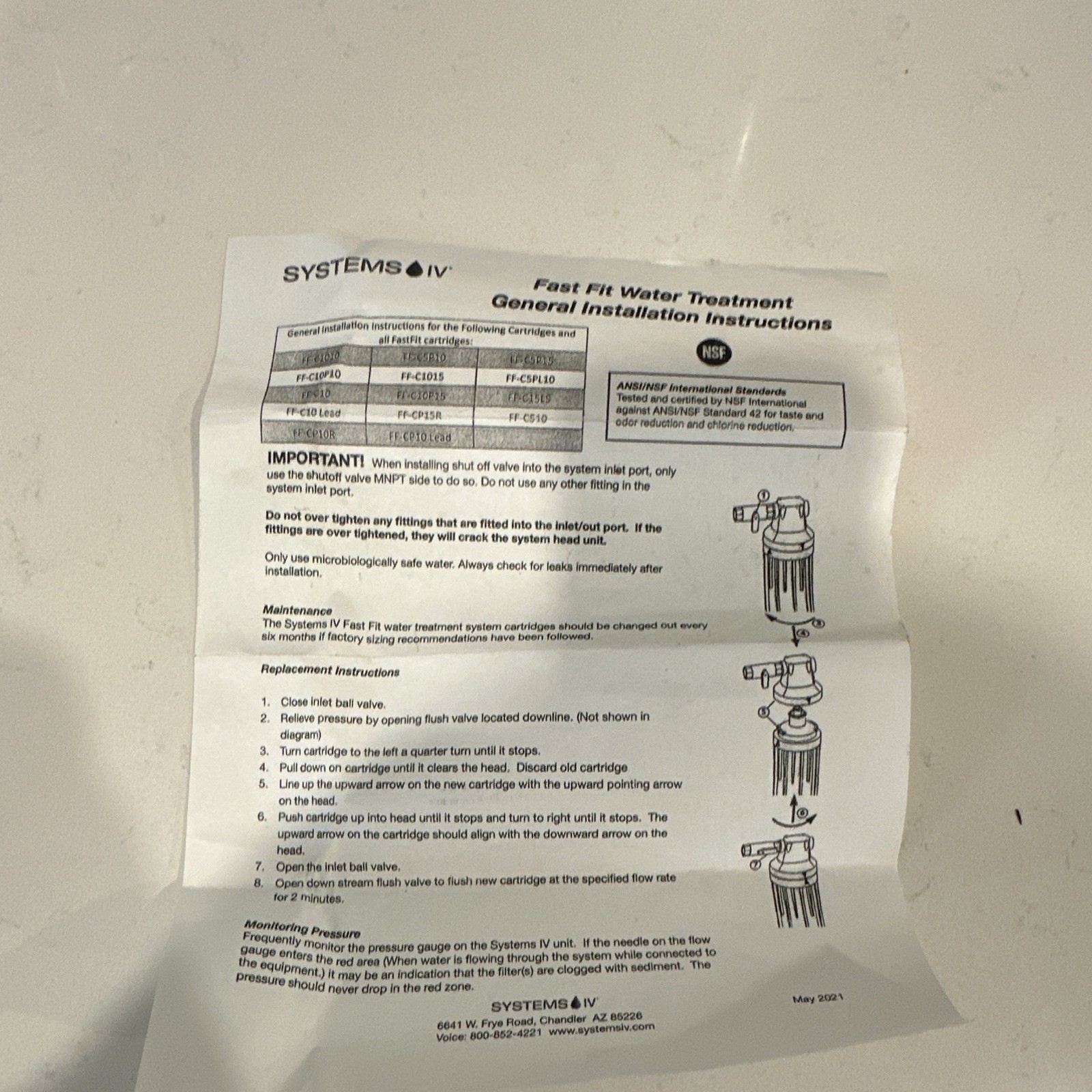 Systems IV FF-C15EXT Water Filter Cartridge for Aqua Optima Evolve Open Box