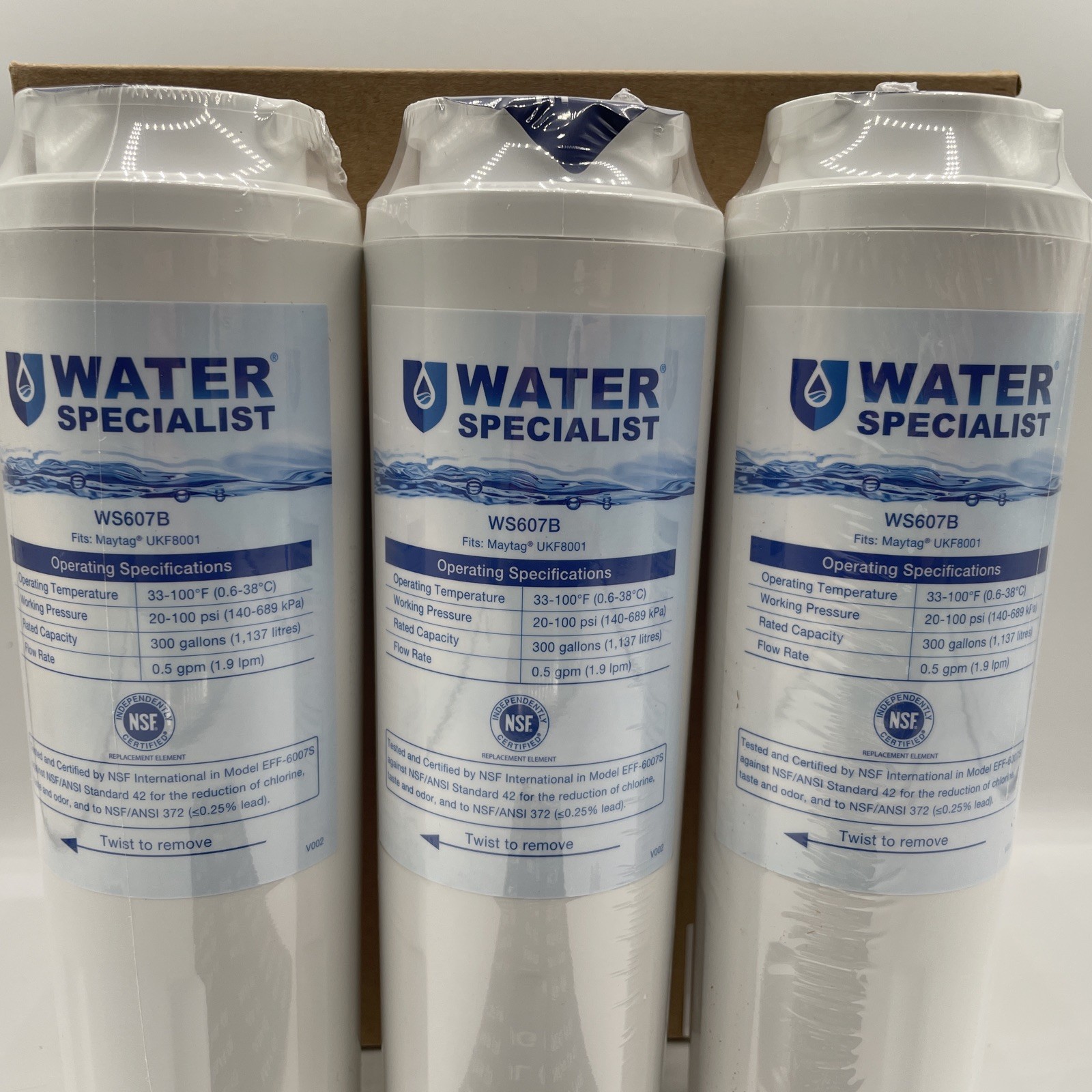 Water Specialist WS607B – 3 Pack Refrigerator Water Filter Fits Maytag UKF8001