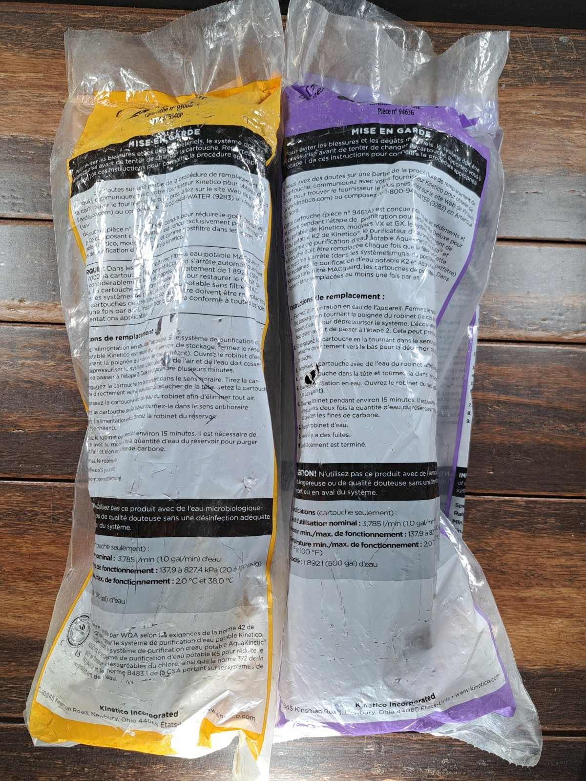 Kinetico Purple Carbon Prefilter 9461A & Orange Taste & Odor Filter 9306B
