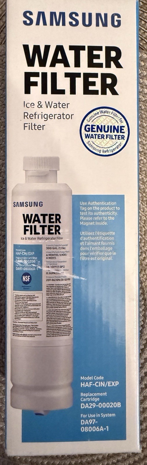 New Genuine Samsung DA29-00020B HAF-CIN/EXP fridge water filter