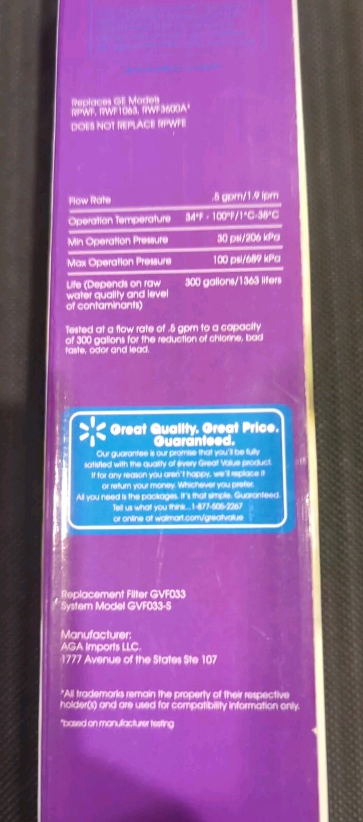 Great Value Refrigerator Water Filter Replaces GE Model RPWF 6months 300 gal