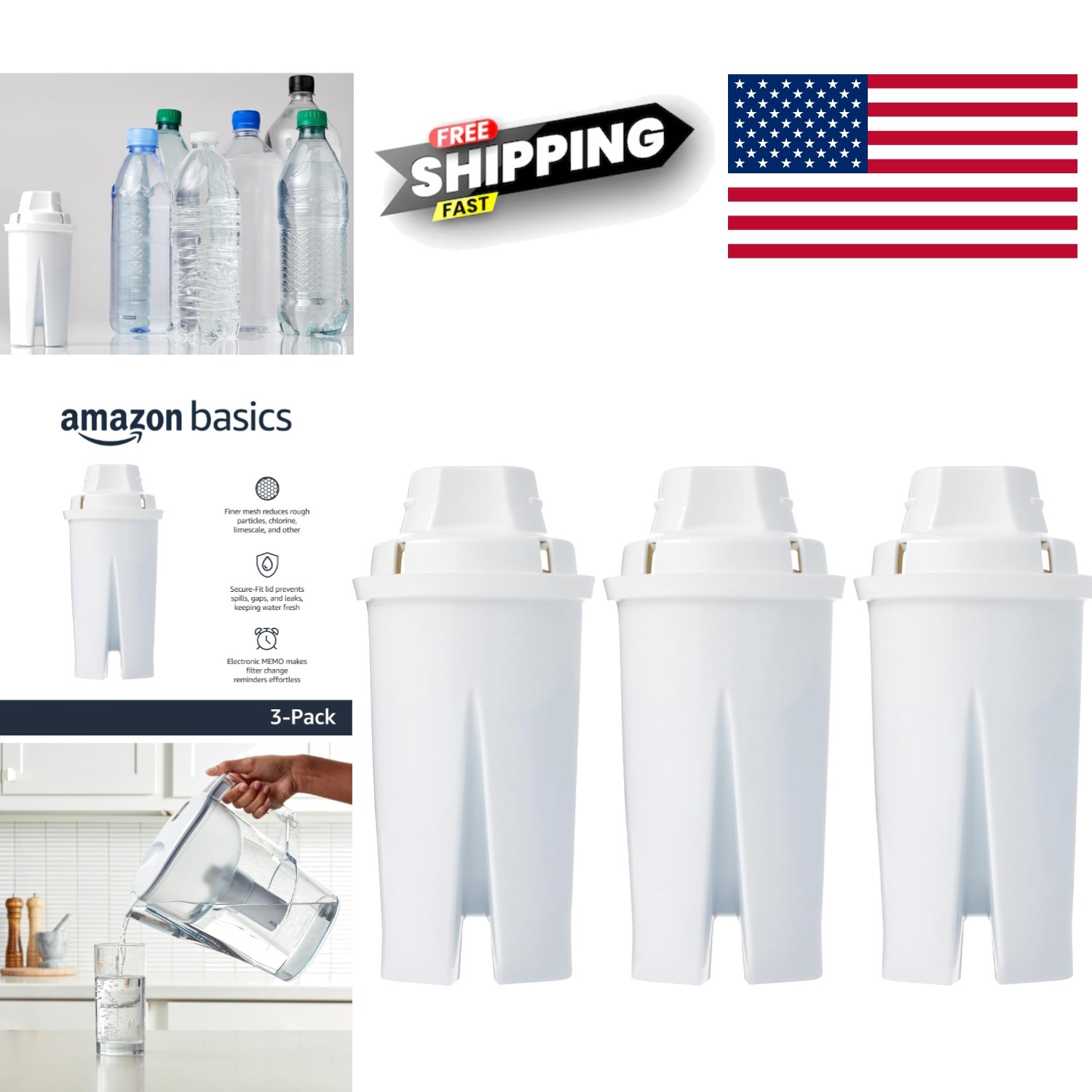High Performance Water Filters for Pitchers 3 Count Certified for Clean Water