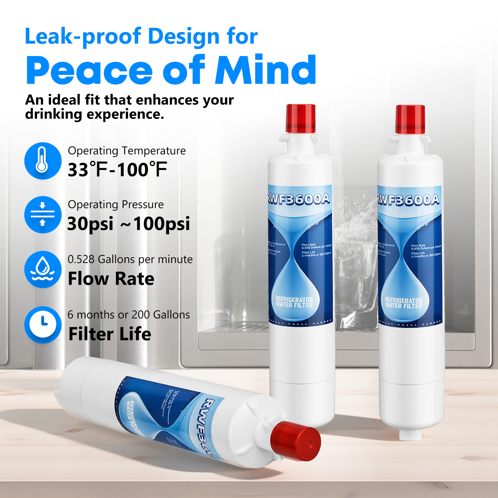 4 Pack Replacement for GE RWF3600A RPWF WSG-4 Refrigerator Water Filter Pure