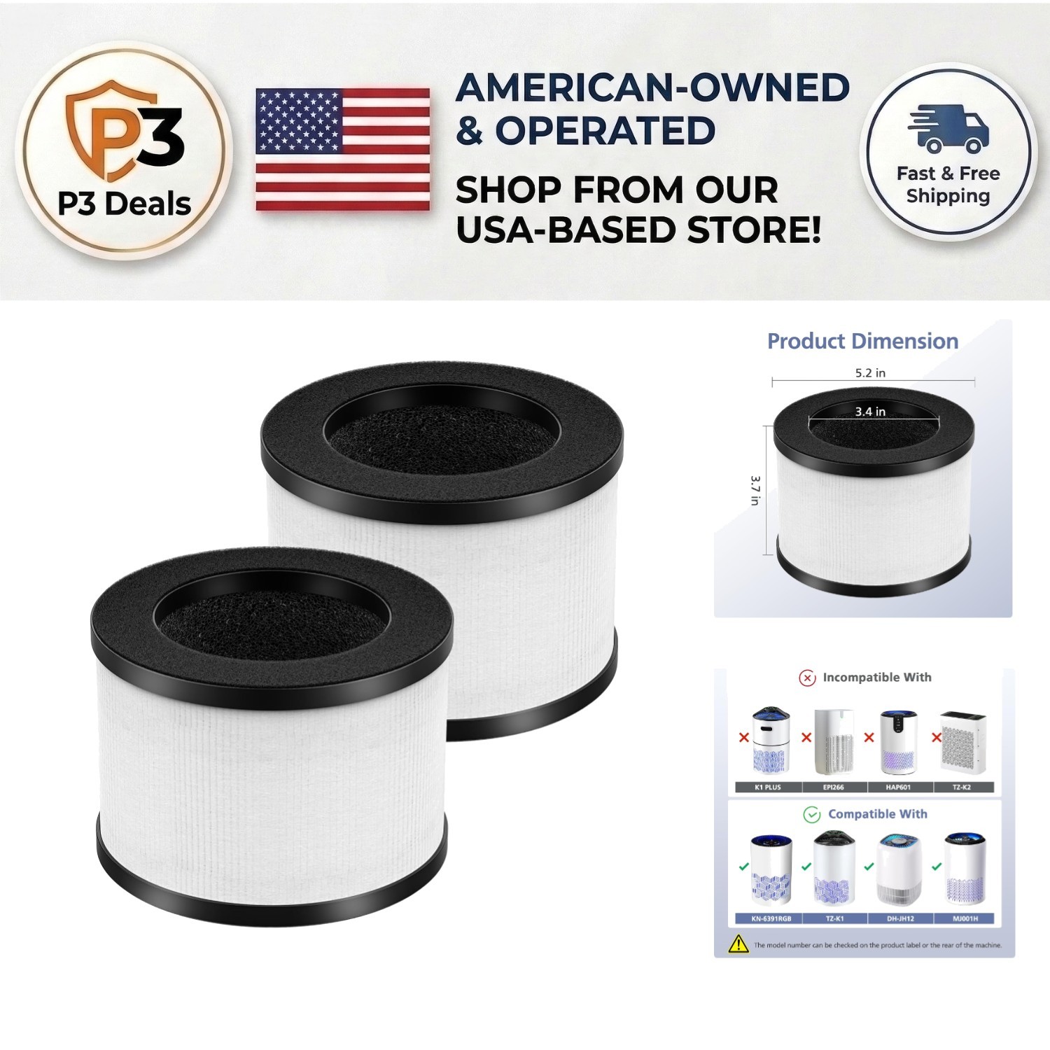 High-Performance TZ-K1 Air Purifier Filters, 2 Pack Compatible with Major Brands