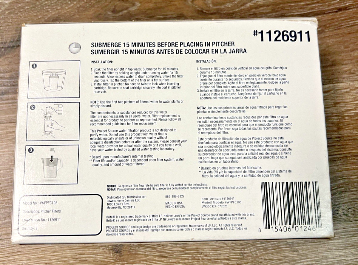 Project Source Replacement for Brita® (and others) Water Pitchers Filte #1126911