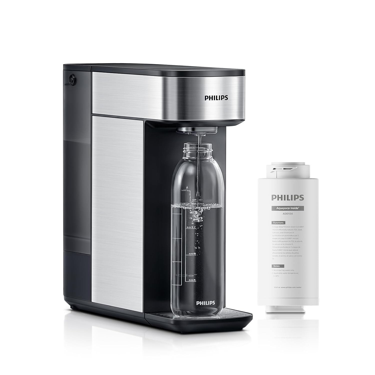 Philips Reverse Osmosis RO Water Filter System Compact Countertop – Silver Black