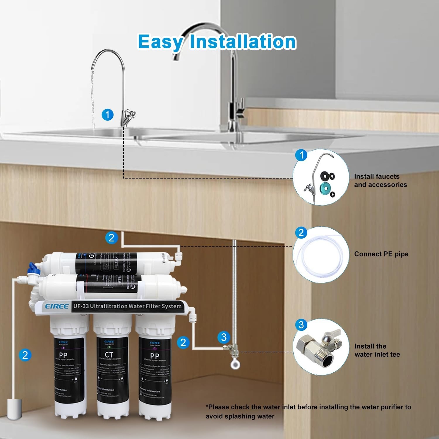 Ultra Filtration Under Sink Water Filter System – 6 Stage, Reduces Chlorine, Odo