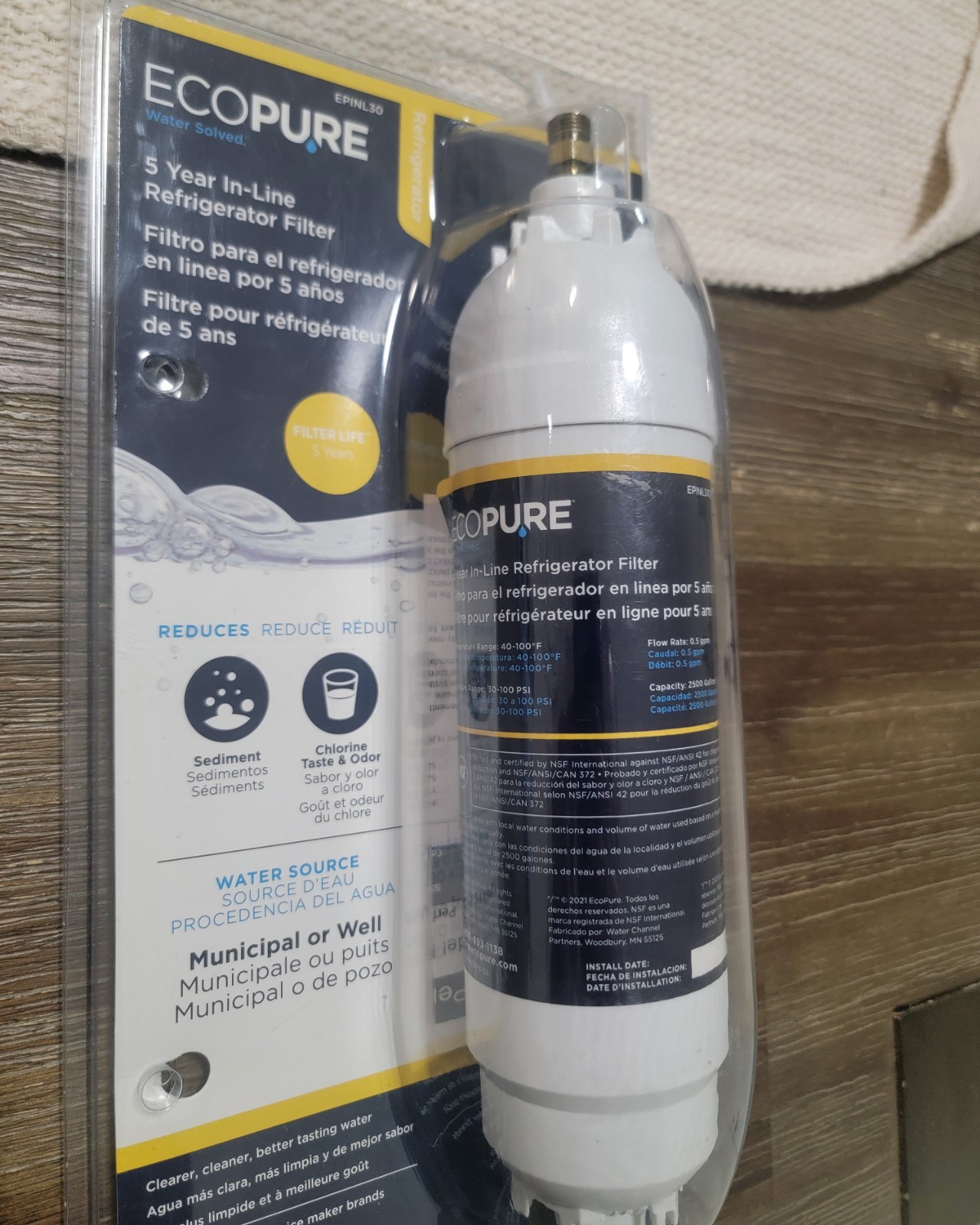 EcoPure EPINL30 5 Year in-Line Refrigerator Filter