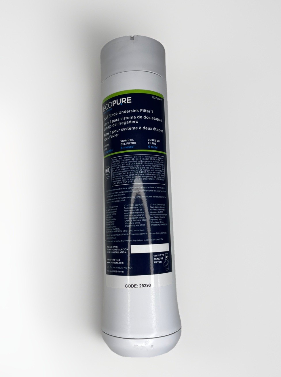 EcoPure ECODWF Dual Stage Undersink Water Filter 1 Open Packaging