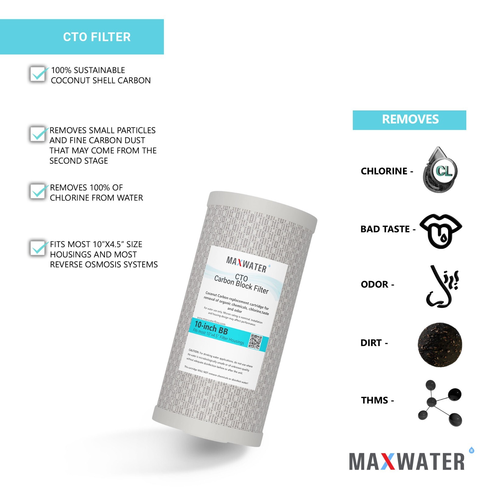 4 Packs Big Blue Carbon Block Replacement Water Filter 4.5″ x 10″ Whole House