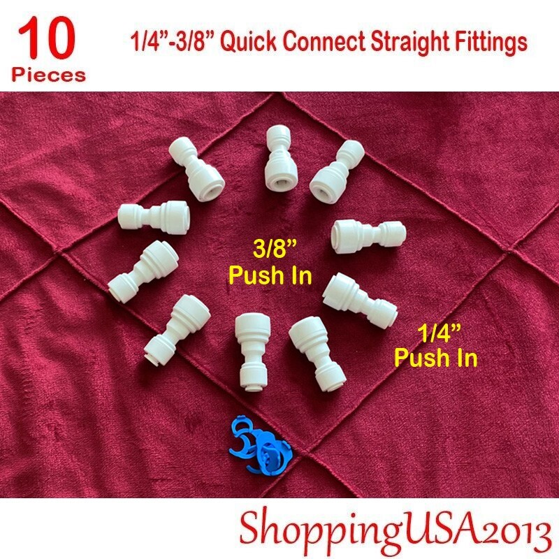 10 Pcs 1/4-3/8 Quick Connect Straight Fitting Connector Push In Water Filter RO