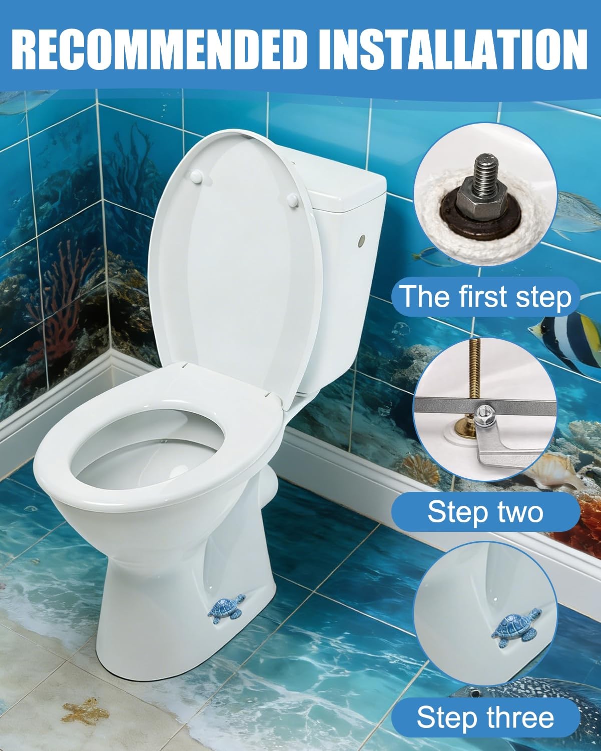 2 Sets Ceramic Blue White Turtle Toilet Bolt Covers, Toilet Screw Cover Caps …