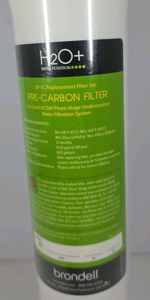 Brondell H2O+ UF-35 Pre-Carbon Filter Green Sealed Brand New