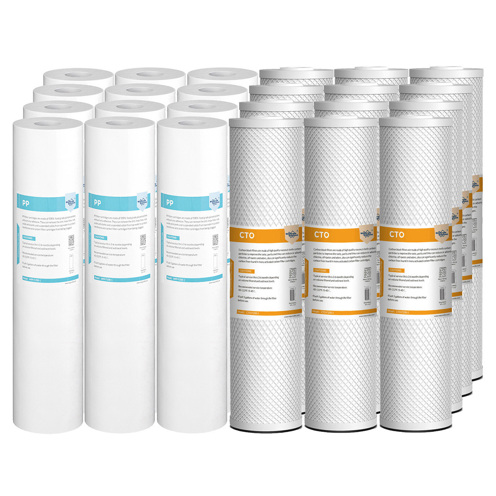 20″x4.5″ 5 Micron Big Blue Sediment CTO Carbon Block Water Filter Cartridges Set