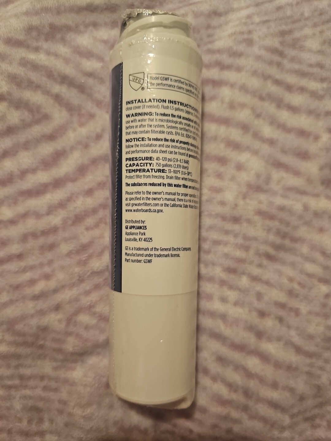 New/Sealed GE GSWF Refrigerator Water Filter, White, Made In Taiwan, Free Ship