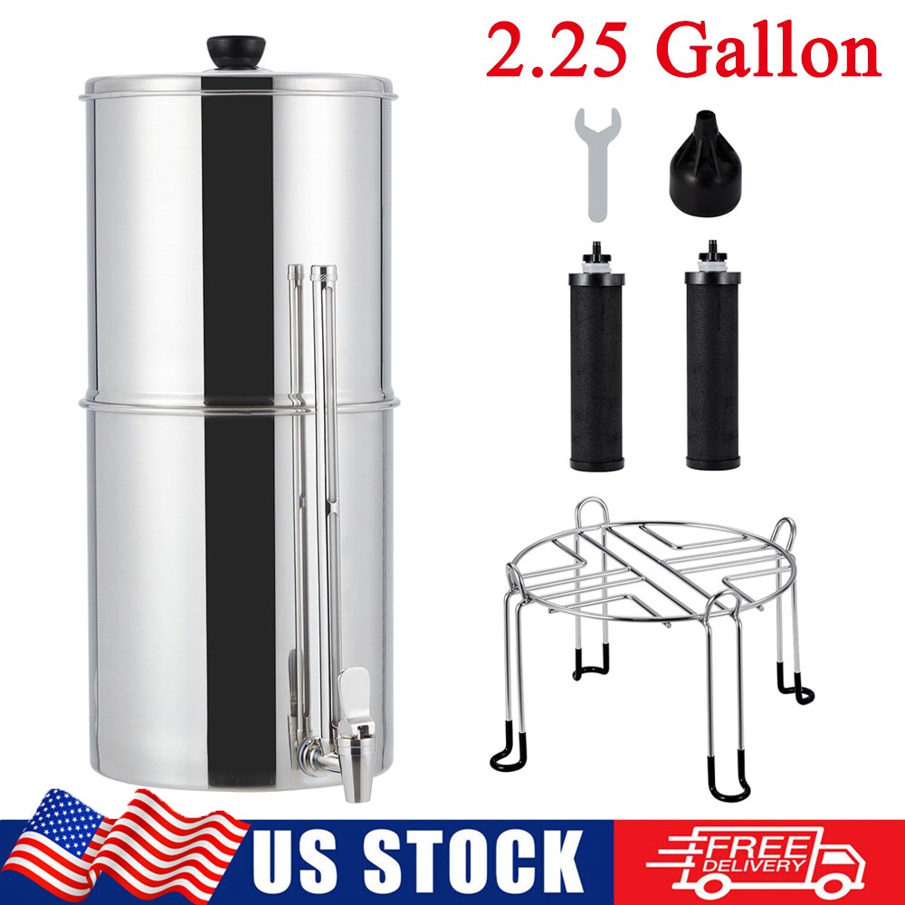 2.25 Gal Gravity-fed Water Filter System 2 Filters S.Steel 1-4 Person Purifier