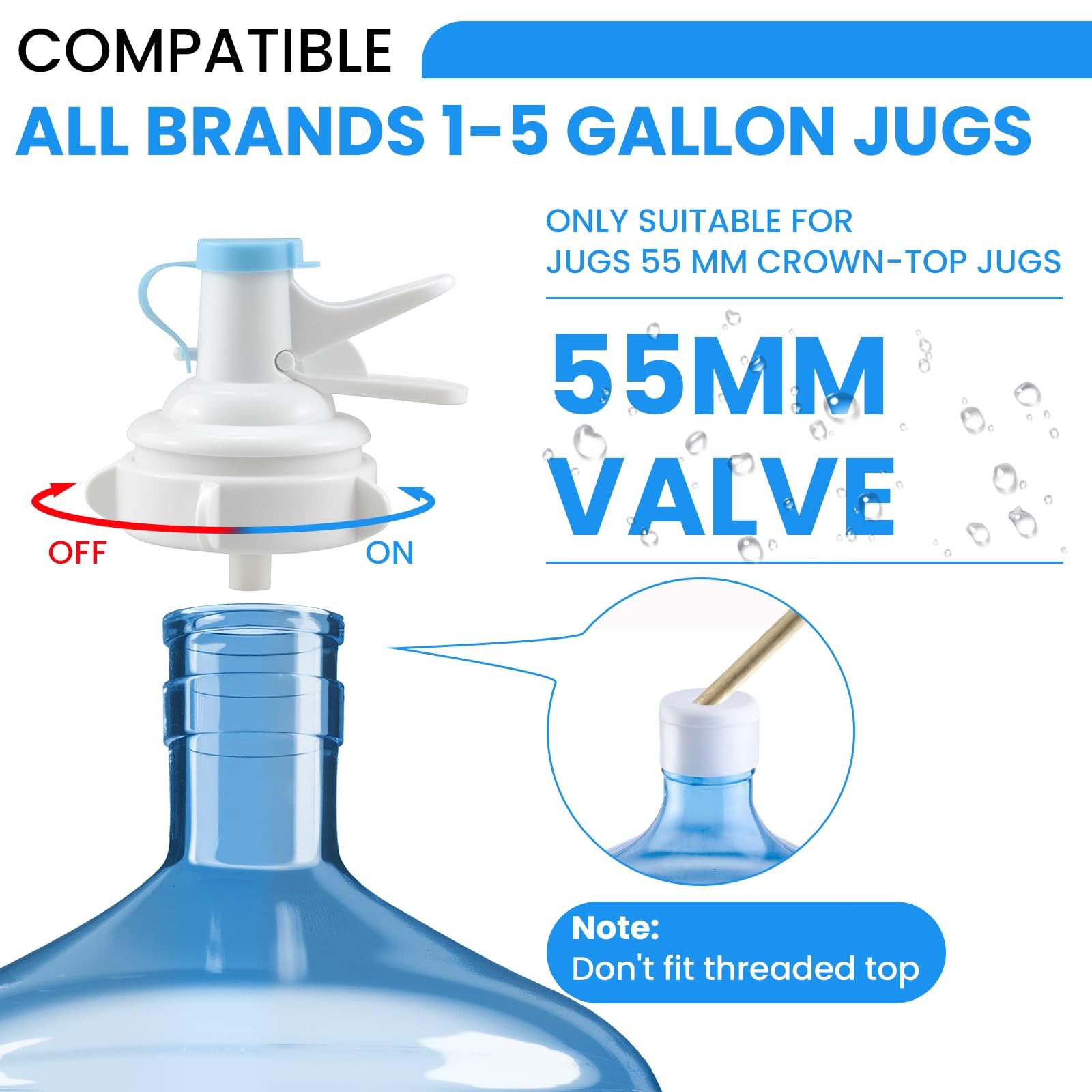 Water Dispenser Valve Reusable Bucket Jug Plastic Spigot White and Blue