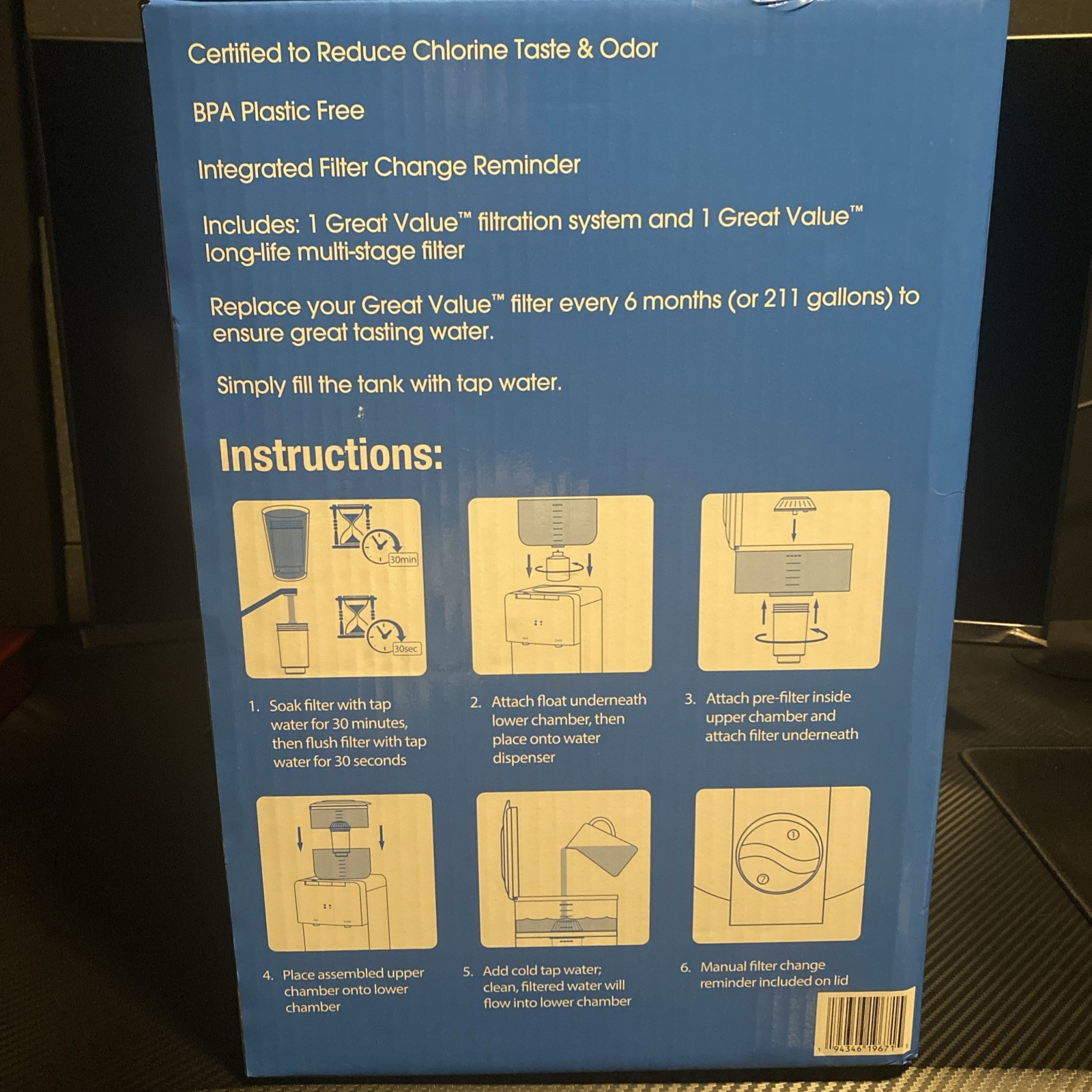 Great Value Reusable Water Filtration Tank for Top Loading Water Dispensers New