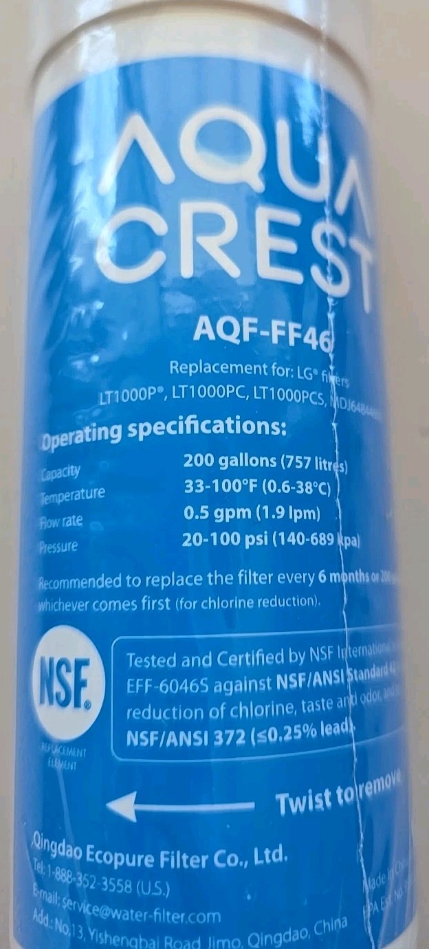 Filter, Aqua Crest AQF-FF46 – LT1000P – LT1000PC – LT1000PCS- MDJ64844601