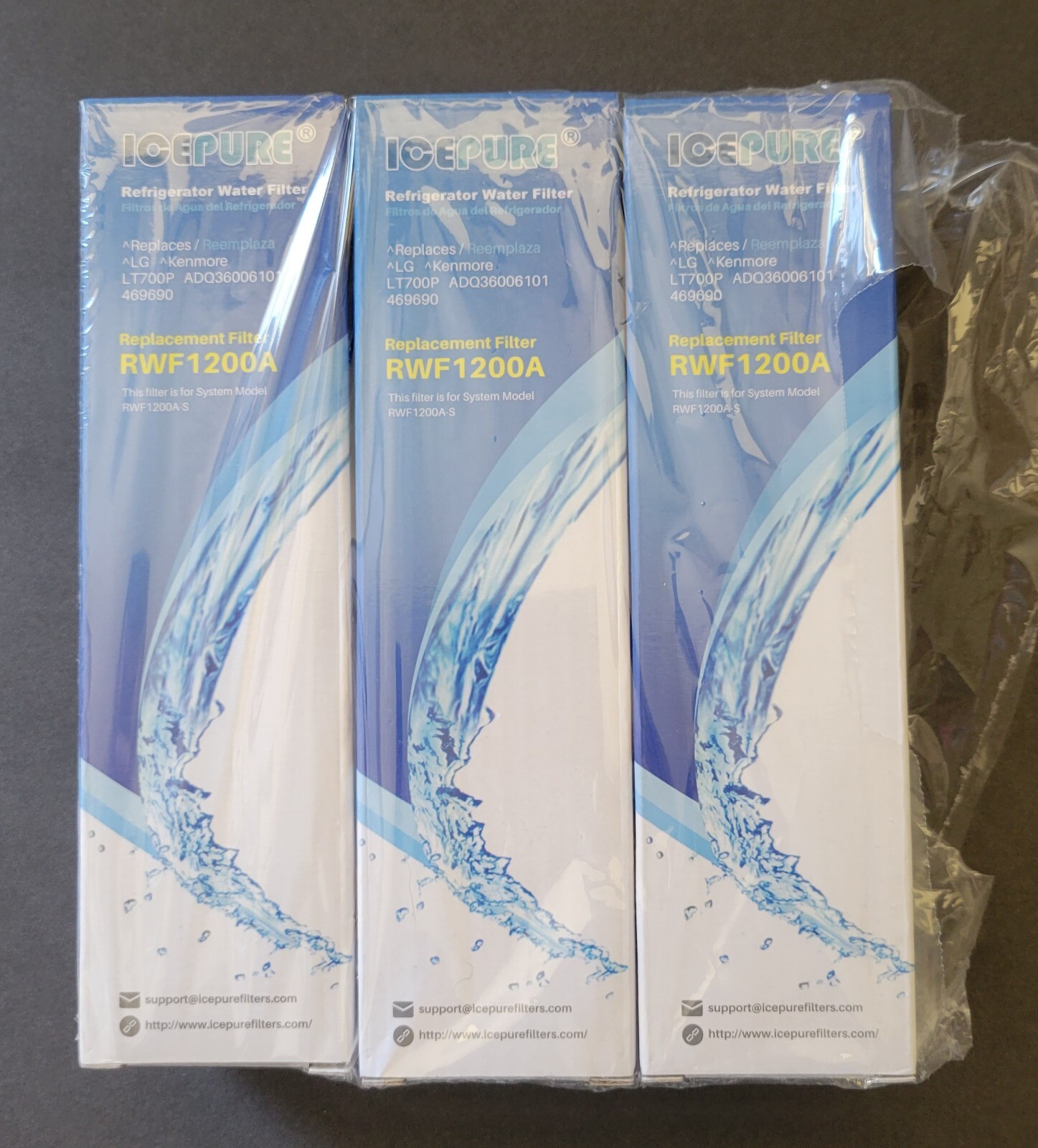 Three LG/ Kenmore Elite Water Filters Plus 3 Cabinet Filters Ice Pure #RWF1200A