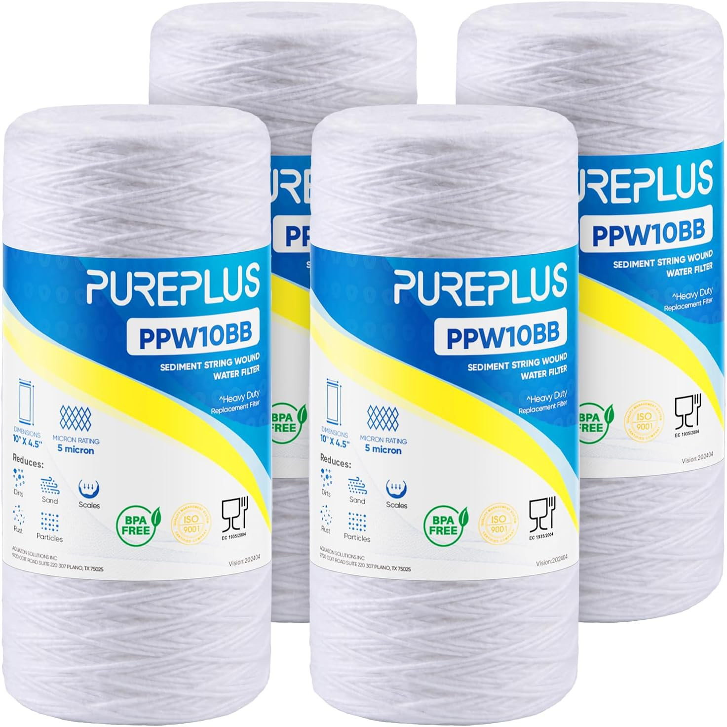 5 Micron Whole House Sediment Filter – 4 Pack, Fits Multiple Models