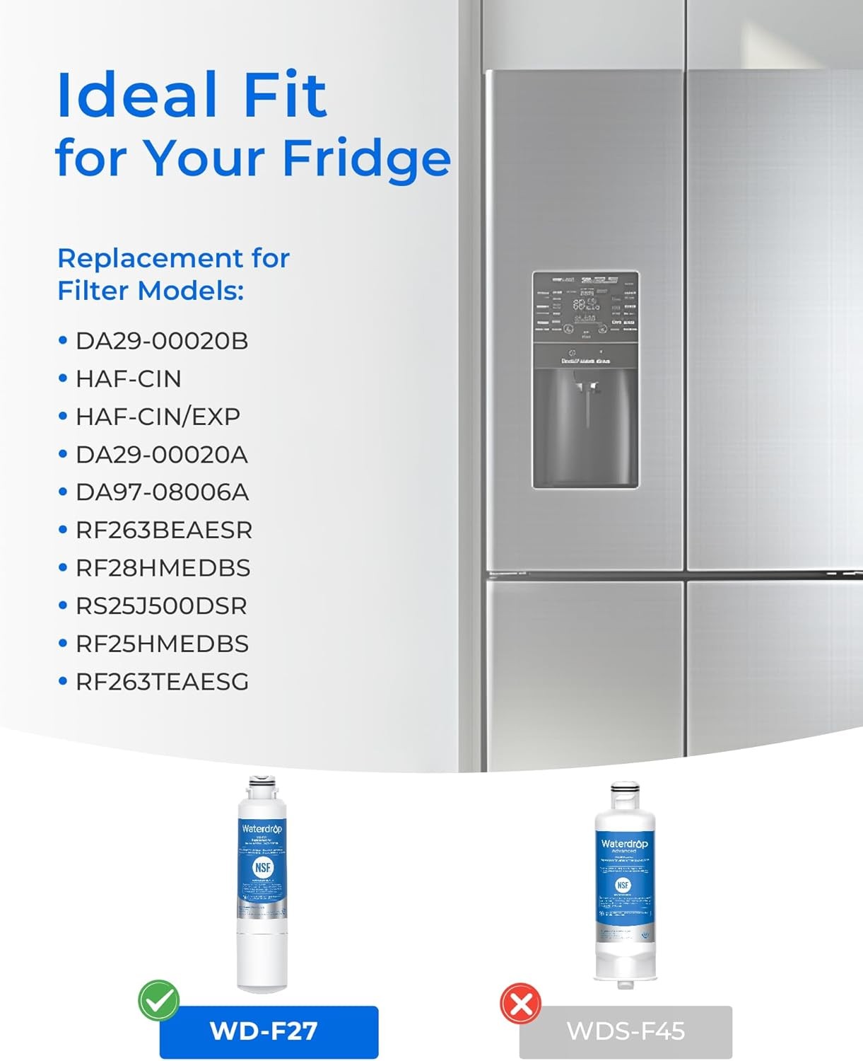 Waterdrop Replacement for Samsung DA29-00020B Refrigerator Water Filter, 4 Packs