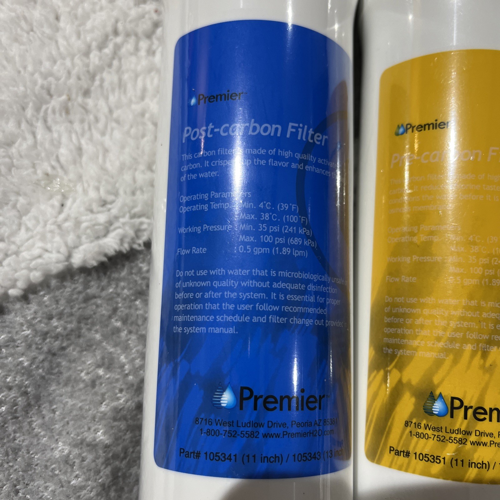 RO Water Replacement Cartridge 2 Yellow 1 Blue 1 Green Push Button, Sealed.