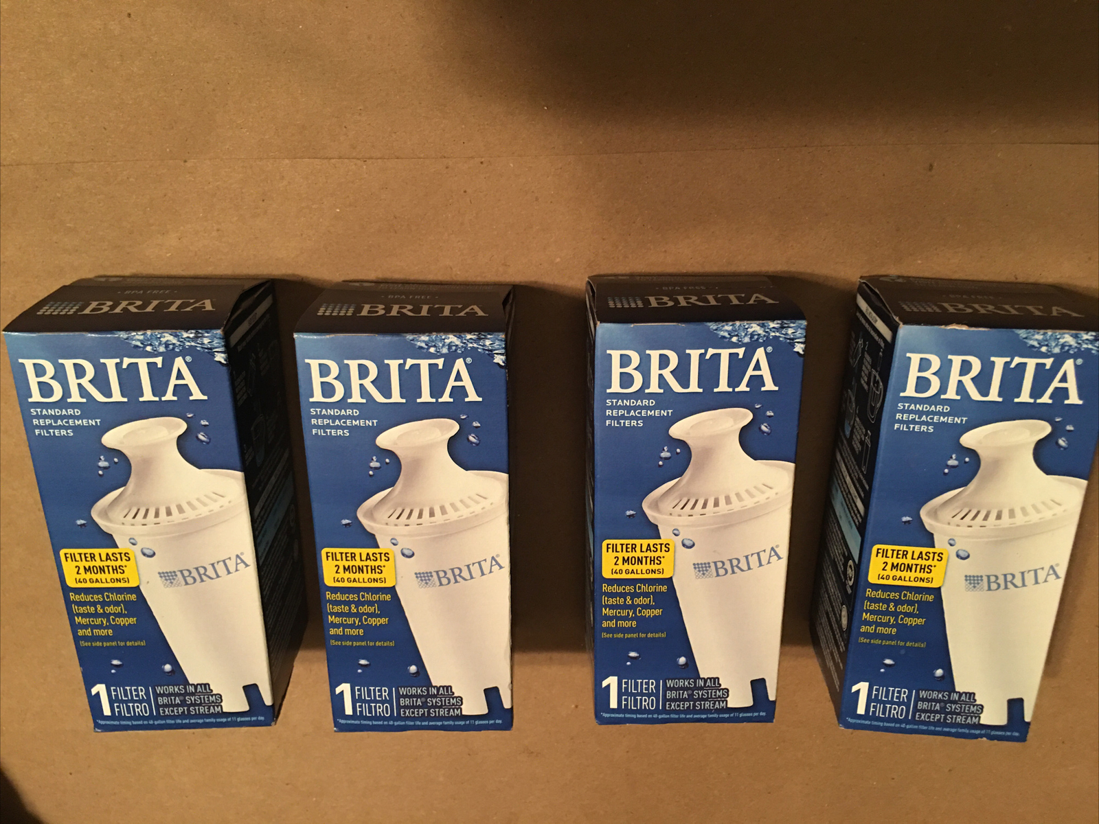 4 packs Brita standard filters 2 motns las 40 galons