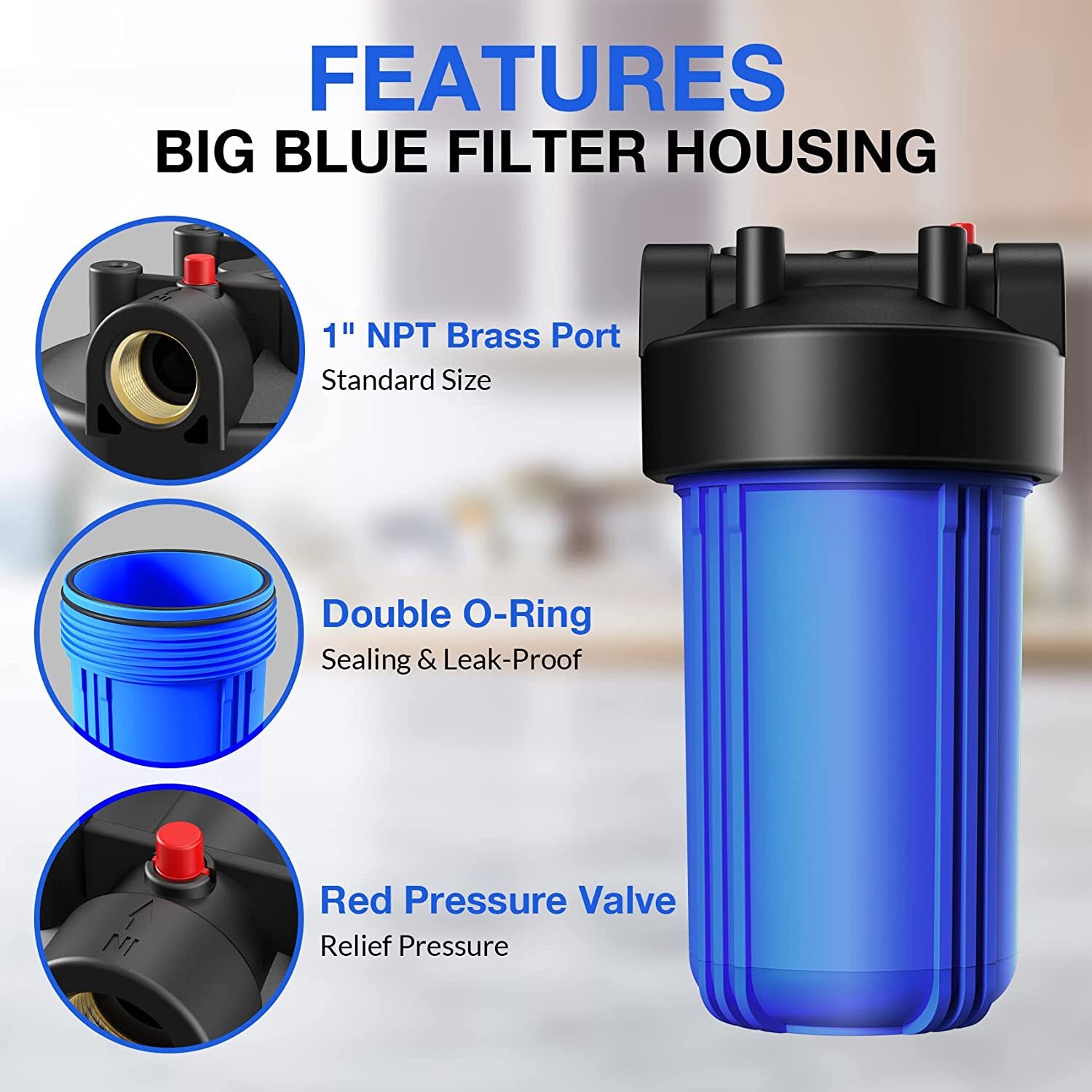 SimPure 20″ / 10″ Big Blue Whole House Water Filter Housing Filtration System RO
