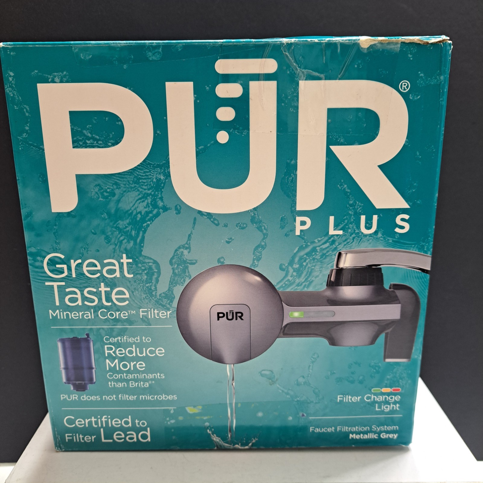 PUR PLUS Mineral Core Faucet Mt Water Filtration System Metallic Gray W/ Filter