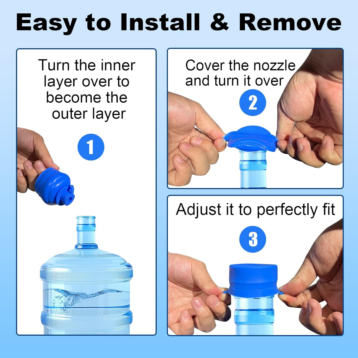 3 & 5 Gallon Water Jug Cap, 3 Pack Reusable Food Grade Silicone Replacement Cap
