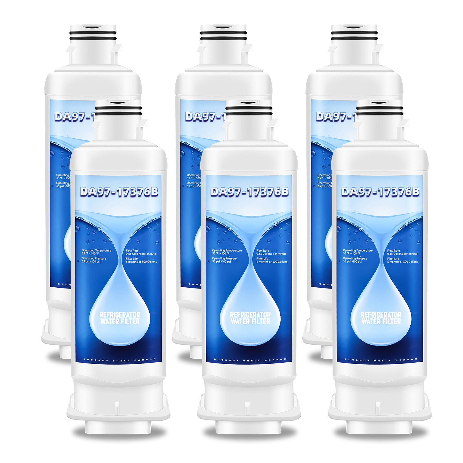 6 pk Refrigerator Water Filter Replacement for Samsung DA97-17376B, HAF-QIN/EXP