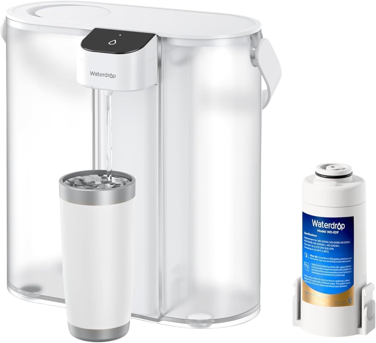 Waterdrop Compact Electric Water Filter Pitcher,200GallonWater Filter for Fridge
