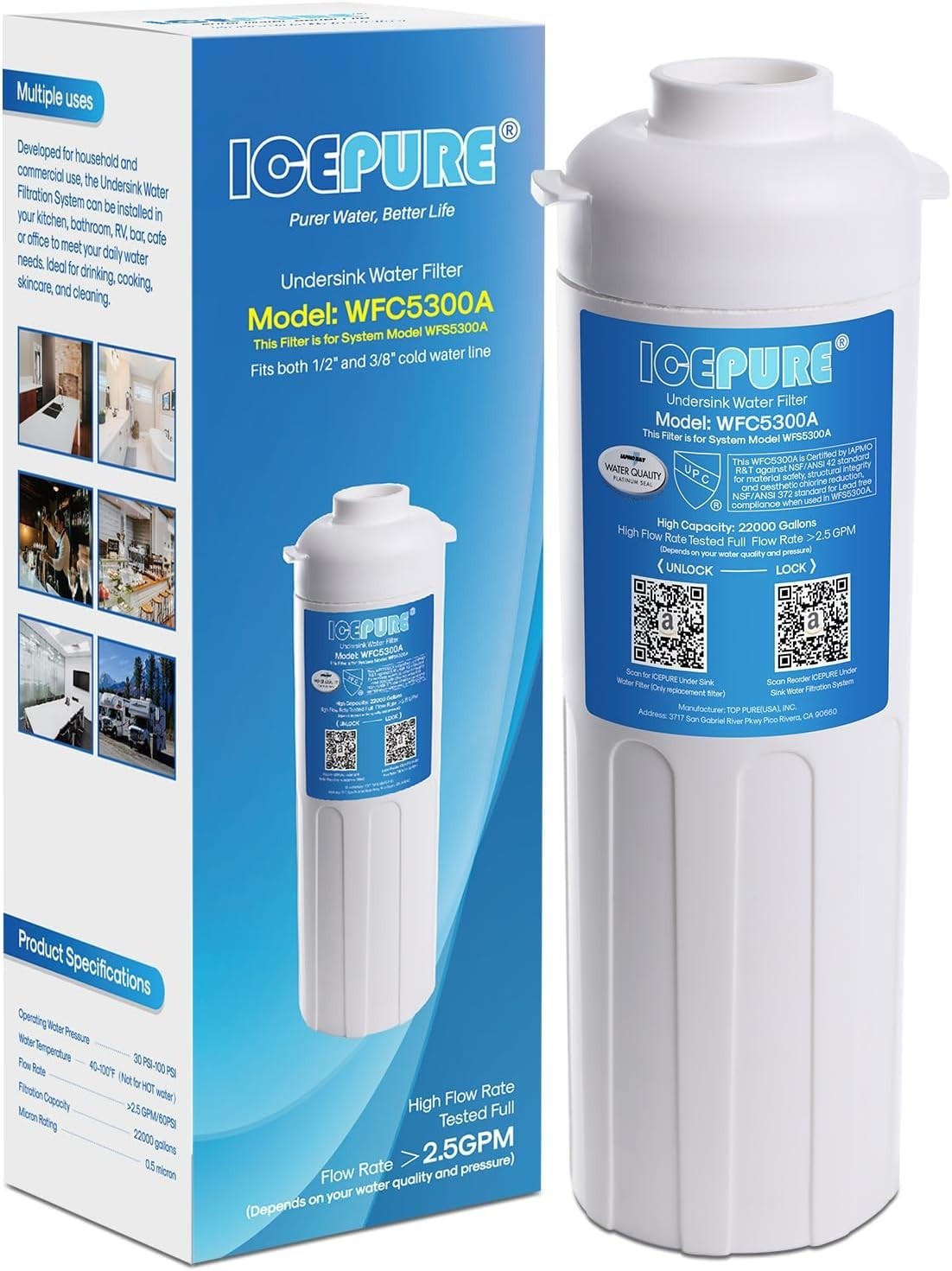 ICEPURE WFC5300A Under Sink Water Filter system, 3 Years or 22000 Gallons Ultra