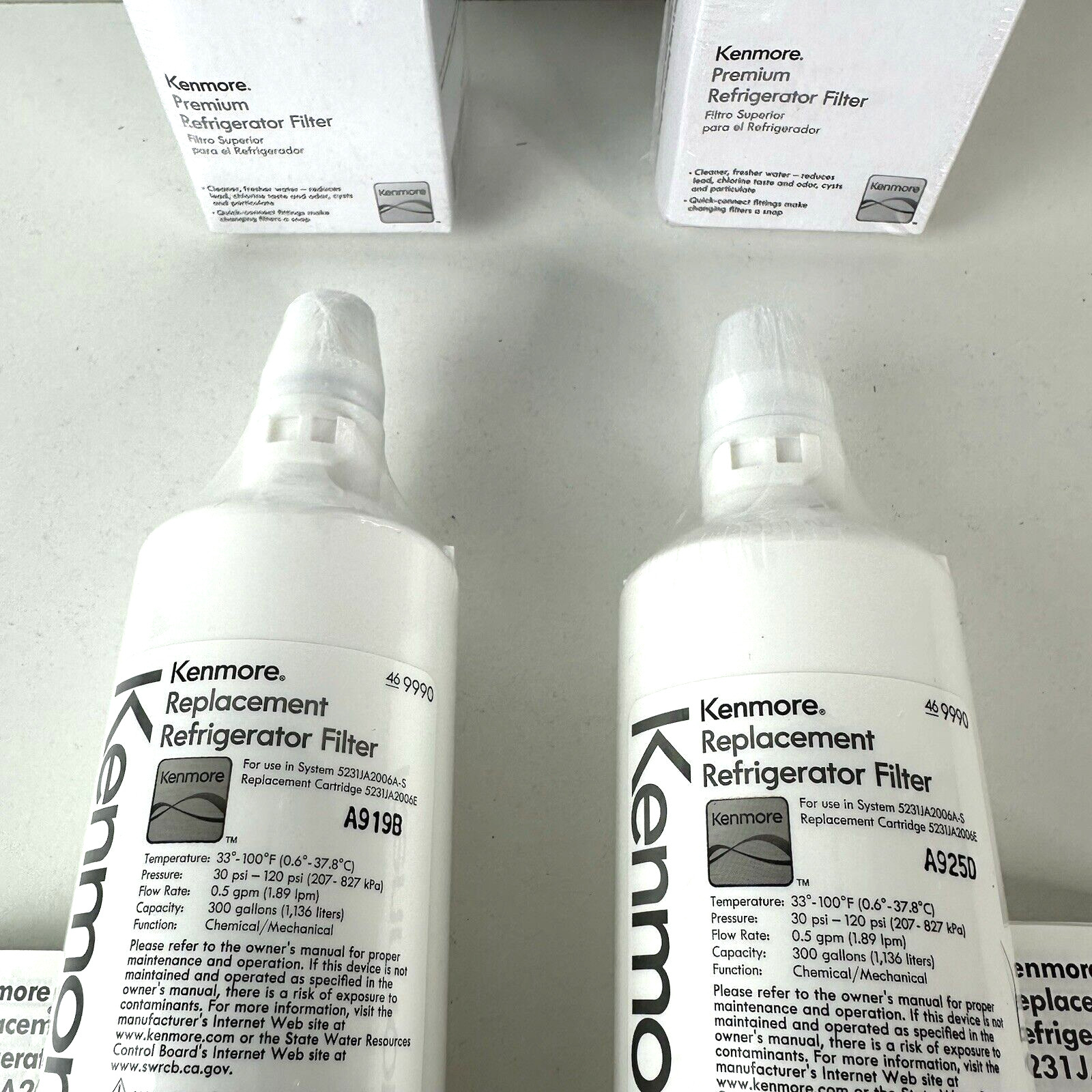 Two New Kenmore OEM Clear 46-9990 Premium Refrigerator Filter Sealed 469990