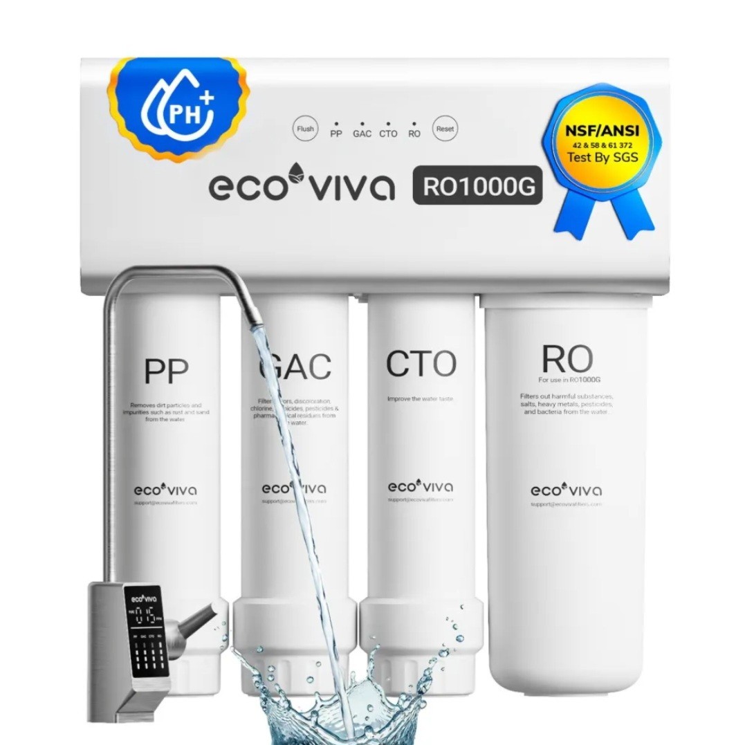Ecoviva 1000GPD Under Sink Reverse Osmosis Water Filter Filtration System