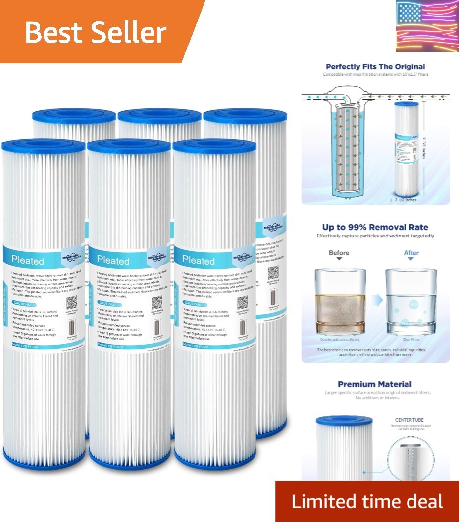 50 Micron Pleated Polyester Sediment Water Filter 10″x2.5″ Replacement Cartri…