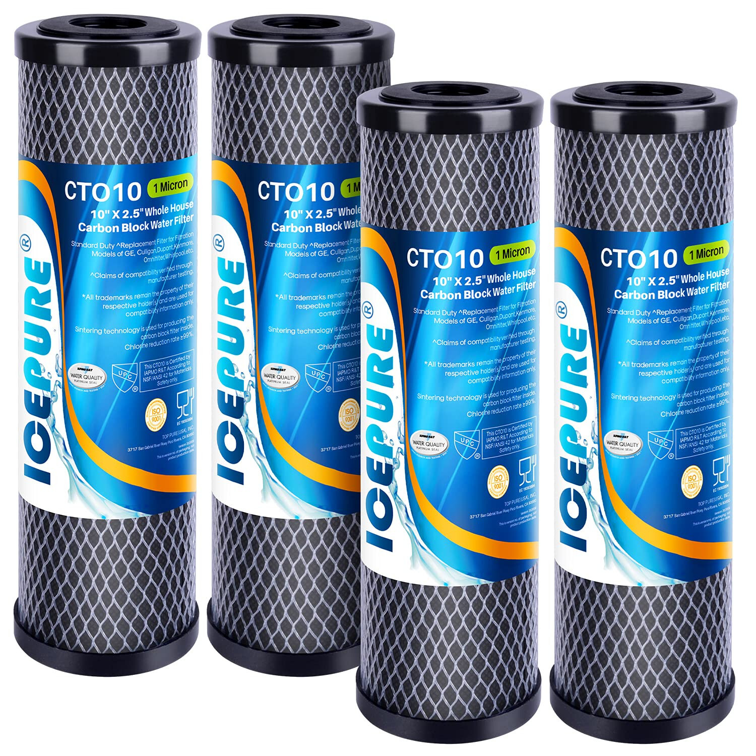 ICEPURE 2.5″ x 10″ Whole House CTO Carbon Sediment Water Filter Cartridge, 4PACK