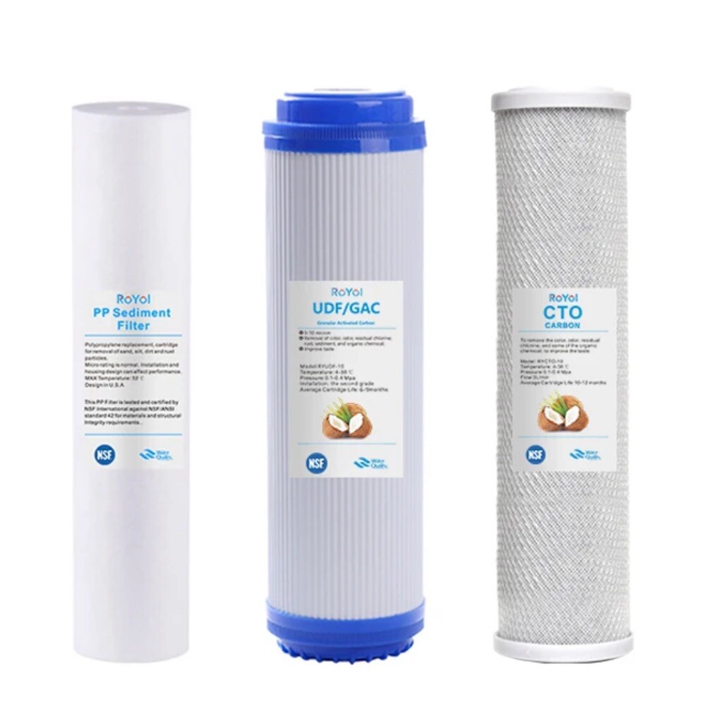 10×2.5 Inch 5 Micron Sediment, Granular Activated Carbon (GAC) Water Filter 3pc