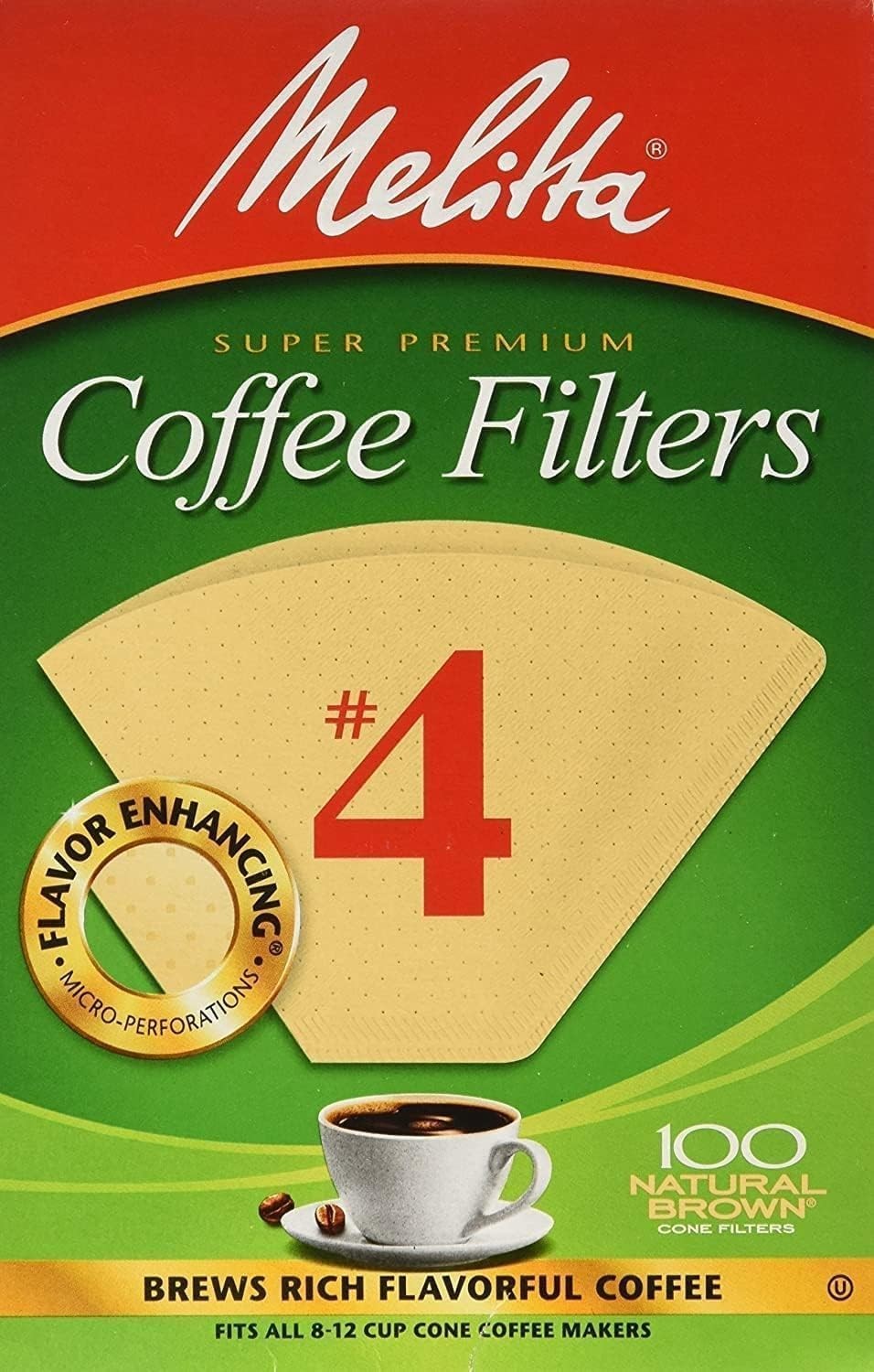 Melitta #4 Cone Coffee Filters, Unbleached Natural Brown, 100 Count