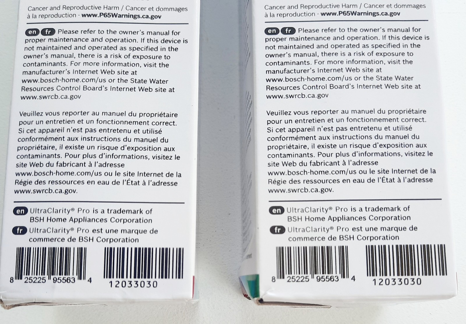 2 PACK Bosch Ultra Clarity Pro BORPLFTR50 Water Filter White #WFS200MF/WFS210MF