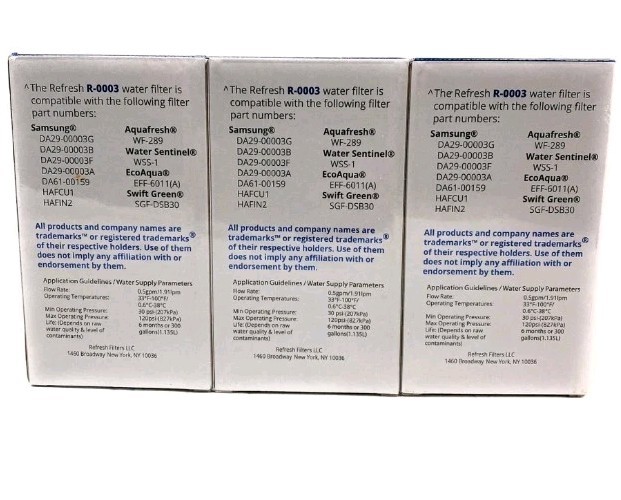 Refresh R-0003 Refrigerator Water Filter Replacement Samsung Lot of 3