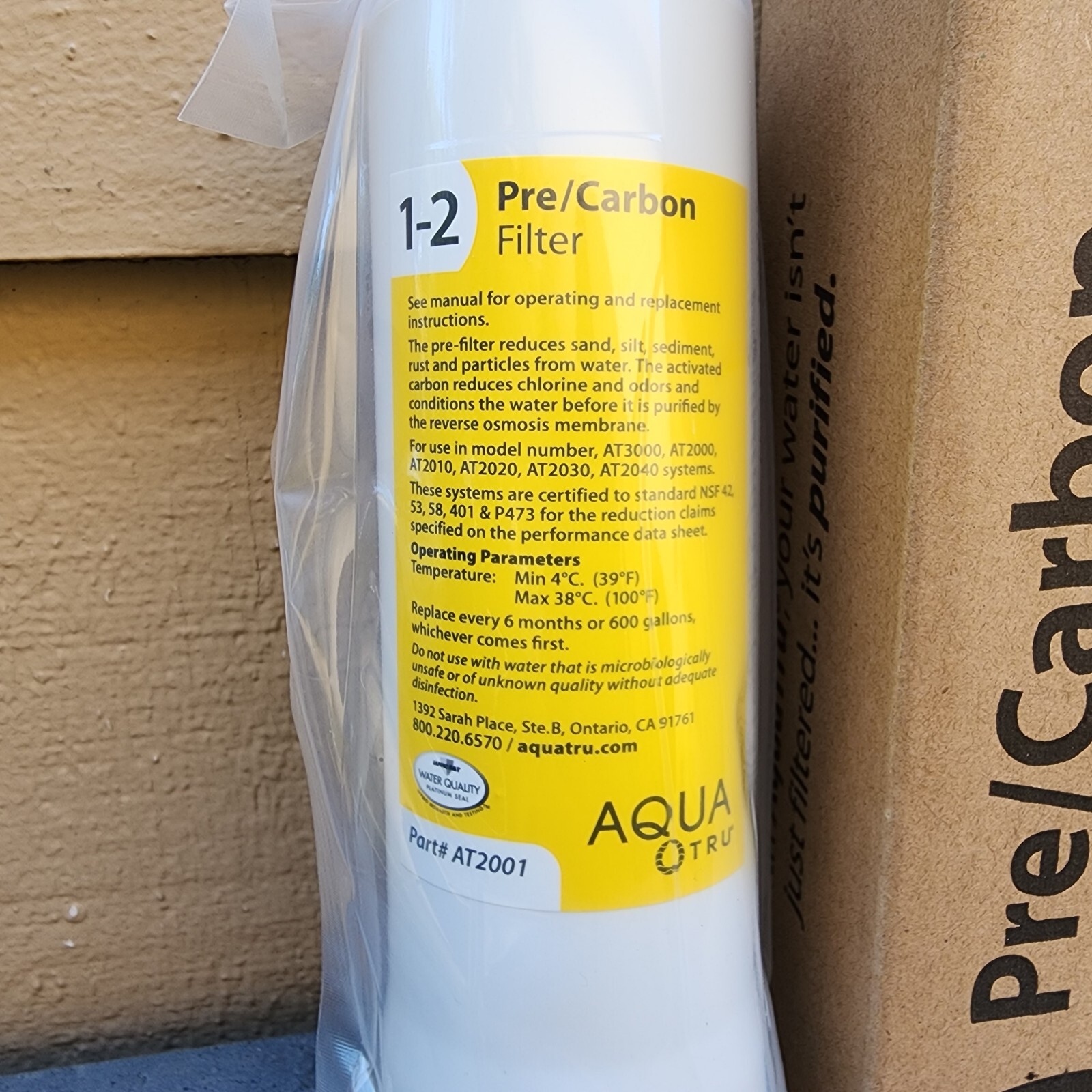 AquaTru Pre/Carbon Replacement Filter Stages 1 & 2 Factory Sealed New In Box