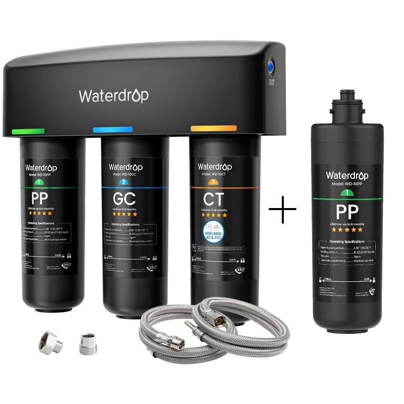 Waterdrop TSA 3-stage Under Sink Water Filter System, With Extra 10PP Filter