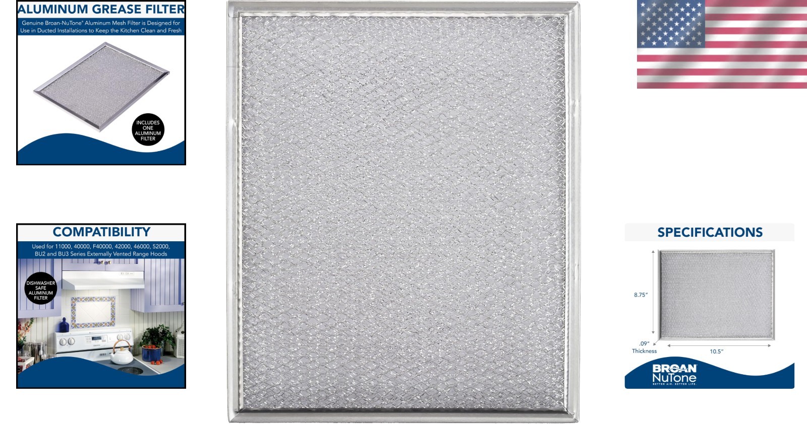 Replacement Aluminum Filter 8.75 x 10.5 for Various Hood Models 11000 to 46000