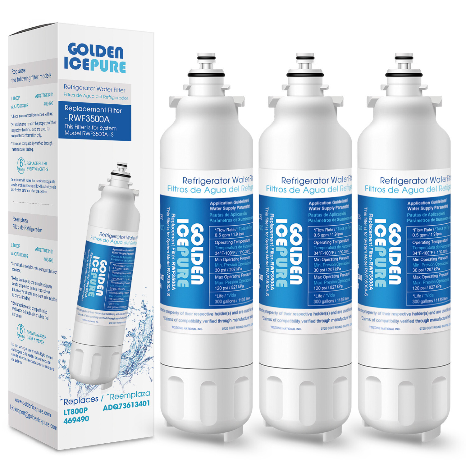 3 Pack Fit LG LT800P Kenmore 9490 ADQ73613401 Refrigerator Water Filter Golden