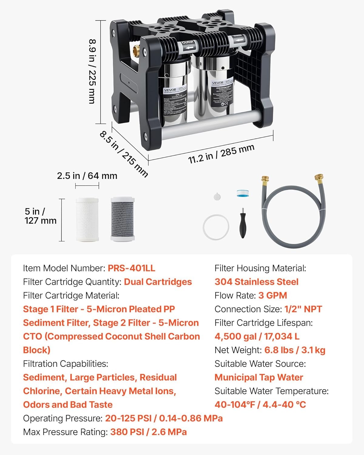 RV Water Filter System, 5-Micron Dual Stage Premium RV Water Filtration System w