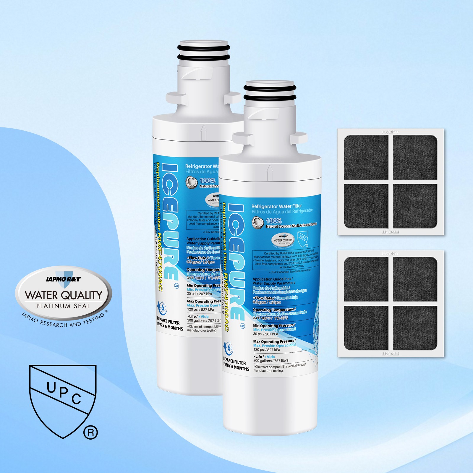 ICEPURE ADQ747935 Refrigerator Water Filter and Air Filter Replacement, 2PACK