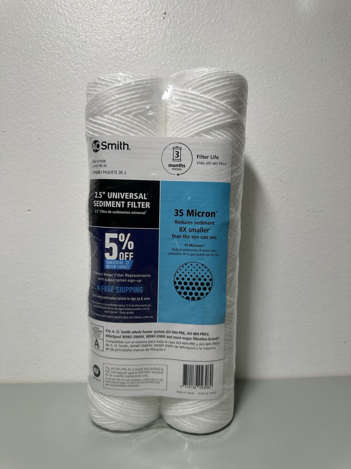AO Smith 2 Pack AO-WH-PRE-R2 Universal Sediment Filter Item 1074308 NEW & SEALED