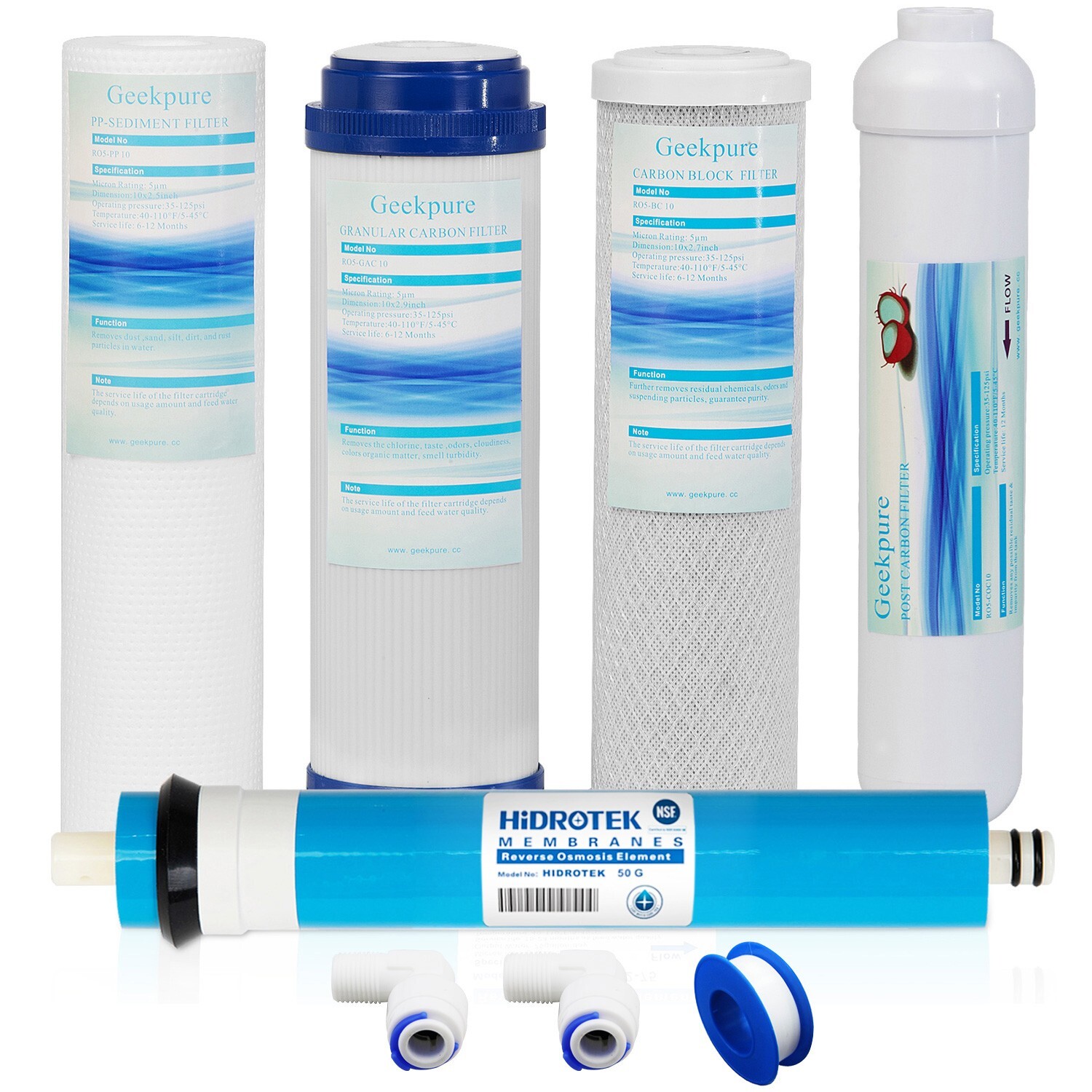 Geekpure 5-Stage Reverse Osmosis Replacement Water Filter Set – 50 GPD Membrane